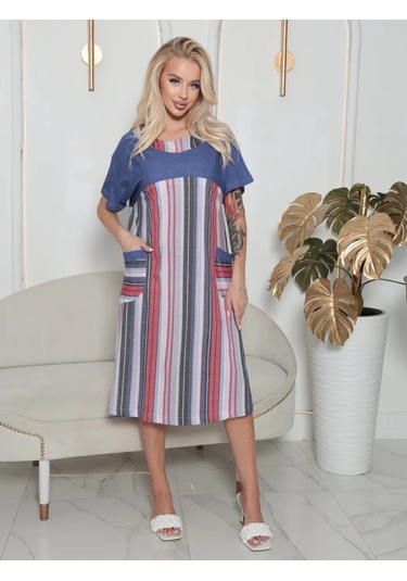 Blue Cherry Ev Tipi Çizgili Elbis 241290012