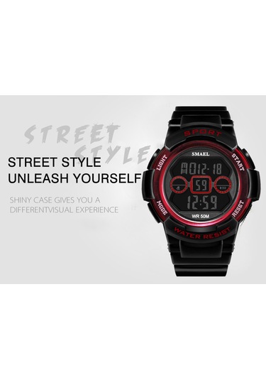 Skycity Smael 1632b Spor Kronometre Çiftler Kol Saati - 50m Su Geçirmez, Işıklandırmalı, Alarm, Dakikmatik, Tarih/gün Gösterimi - Gül Altın Rengi Siyah - Kırmızı