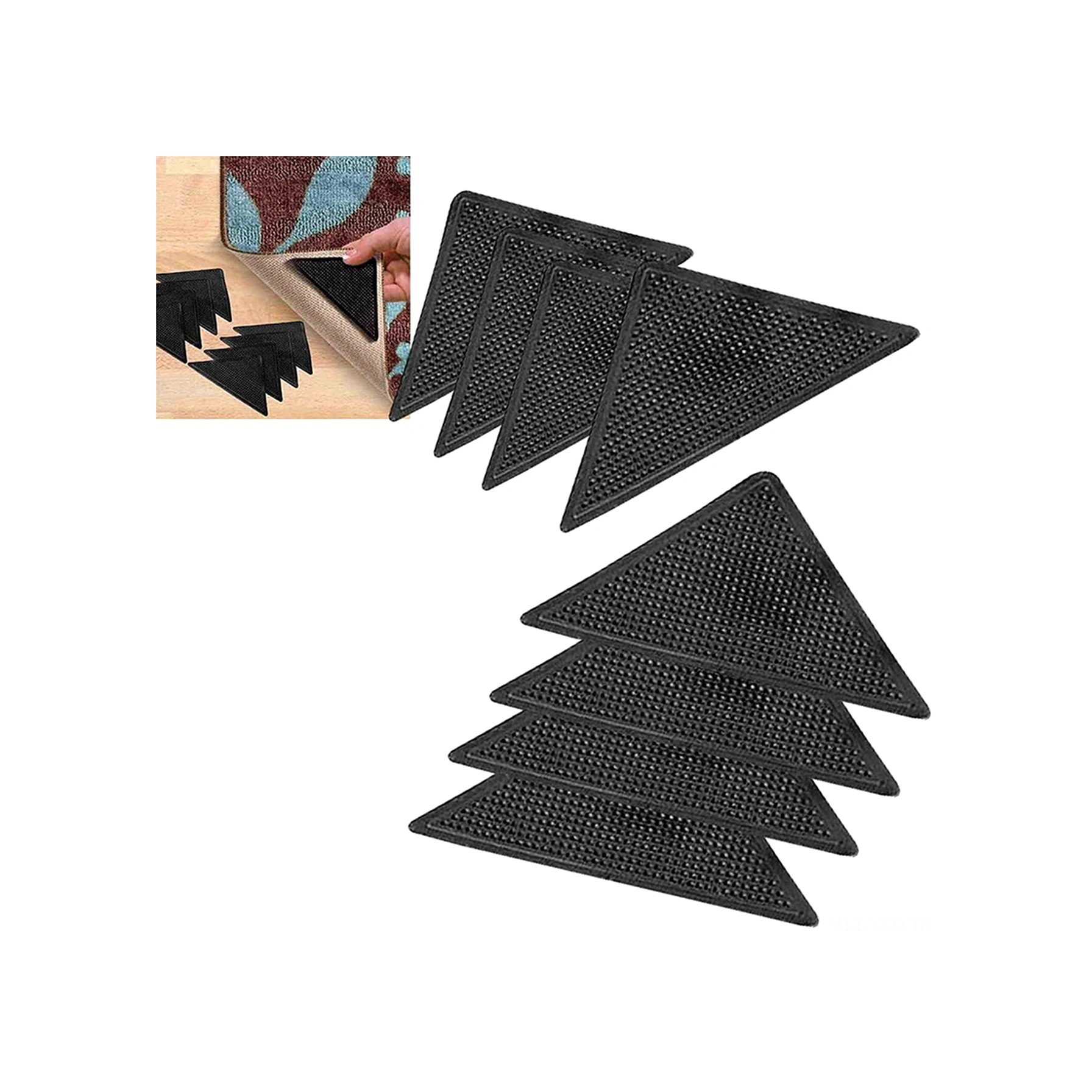 Yuntech01 Su Geçirmez Halı Kayma Engeli, Üçgen Sabitleyici, Tekrarlı Kullanım Silikon Sticker Seti 4 Adet Ana + 4 Adet Yardımcı Diğer