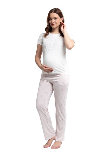 Arnetta Kadın Beyaz Lohusa Kısa Kol Pijama Takım 3250 Beyaz