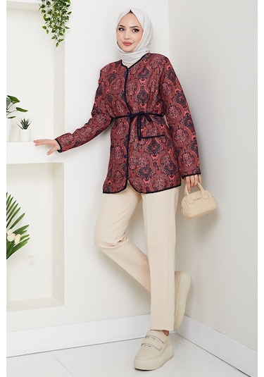 Desenli Düğmeli Kapitone Ceket 1620 - Bordo Bordo