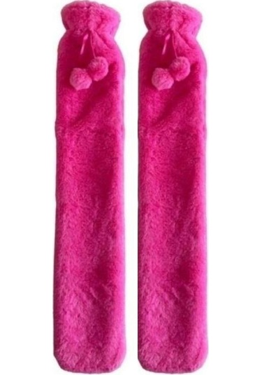 Sıcak Su Torbası 2 Adet,boyun Ve Omuz Icın Uzun Peluş Pembe Ponponlu 2lt Termofor 75x13cm Pembe
