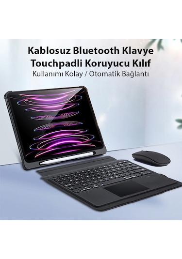 iPad Uyumlu Pro 12.9 2022-2021-2020 Sk Bluetooth Klavye Touchpad Kılıf