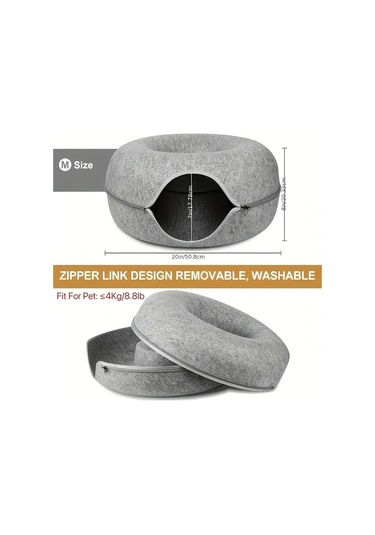 Honeybeeshop Gri Interaktif Kece Tuneli Donut Kedi Yatagi Kucuk Ve Orta Boy Kediler Fretler Tavsanlar Icin Yumusak Kanvas Oyun Egitim Oyuncak