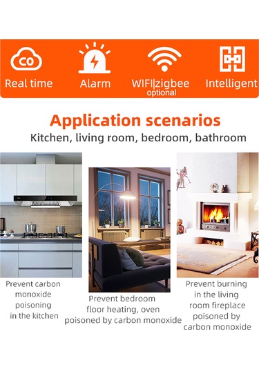 Ranyeek Tuya Wifi Akıllı Karbon Monoksit Co Algılayıcı - Gerçek Zamanlı Yoğunluk Tespiti, 80db Alarm, Usb Besleme, Uygulama Entegrasyonu