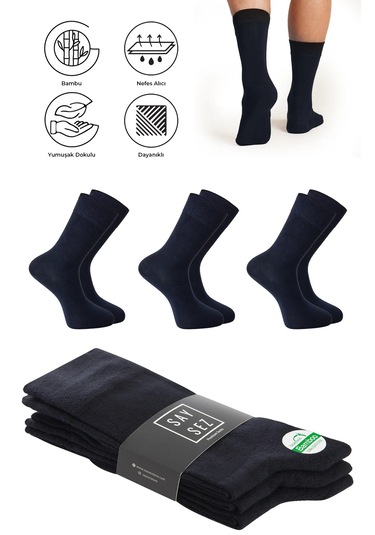 Bambu Erkek Soket Uzun Lacivert Çorap Dikişsiz Premium Pkt 3'lü Lacivert