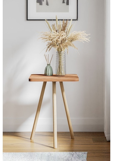 İntergo Kare Tasarımlı Ahşap Ayaklı Tekli Zigon Yan Sehpa Atlantik Çam