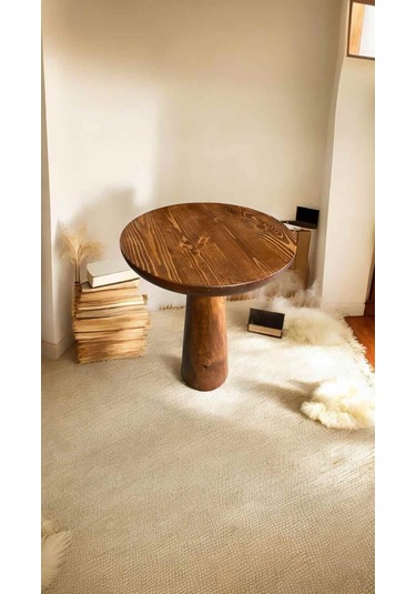 Masif Ahşap Tekli Yan Sehpa Açık Ceviz Renk Doğal Mantar Sehpa