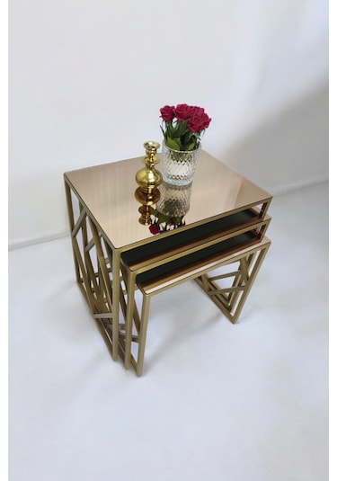 Venice Gold Metal Ayaklı Bronz Aynalı Zigon Sehpa