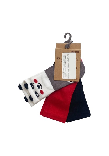 Petit Minou 3'lü Panda Bebek Çorabı 2174 Gri