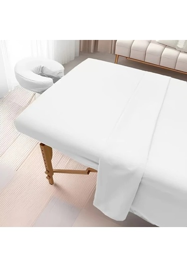 Fochsia Beyaz 3 Parça Masaj Yatağı Nevresim Takımı Yüz Örtüsü Çarşaf Ve Yastık Kılıfı Spa Kuaför Altın