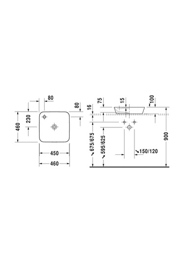 Duravit Lavabo Cape Cod Duraceram Batarya Banklı Çanak 46 x 46 CM
