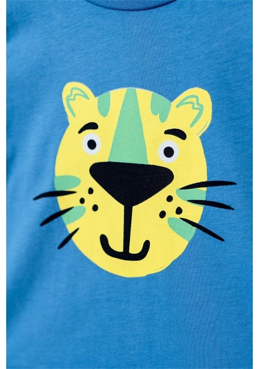 Erkek Çocuk Sax Mavi Basic Tişörtlü Animal Desenli Şortlu Takım-1140 Mavi