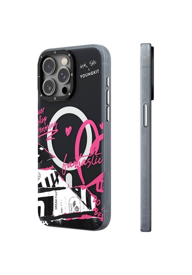 İphone 15 Pro Uyumlu Kılıf Magsafe Şarj Özellikli Shu Tasarımlı Youngkit Dreamland Serisi Siyah