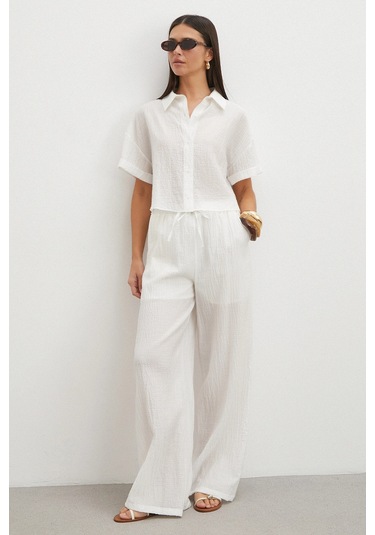 Uterpe Linen-look Beyaz Pantolon