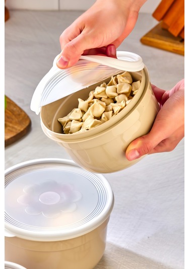 3'lü Hava Geçirmez Saklama Kabı - Krem Krem