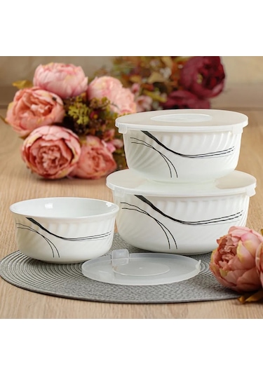 Daniks Cam Seramik Kapaklı 3'lü Salata Kasesi Seti, Tokyo 225254516 Siyah