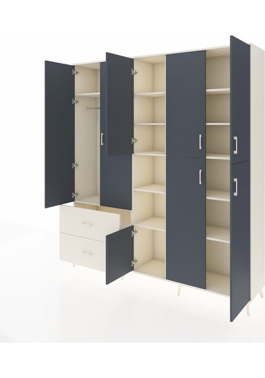 Hyperion Dolap 12 Raflı 2 Çekmeceli Tek Askılı 220x44x243 Aytaşı-antrasit/aytaşı Antrasıt/aytası Hyperion Dolap 12 Raflı 2 Çekmeceli Tek Askılı 220x44x243 Aytaşı-antrasit/aytaşı Antrasıt/aytası
