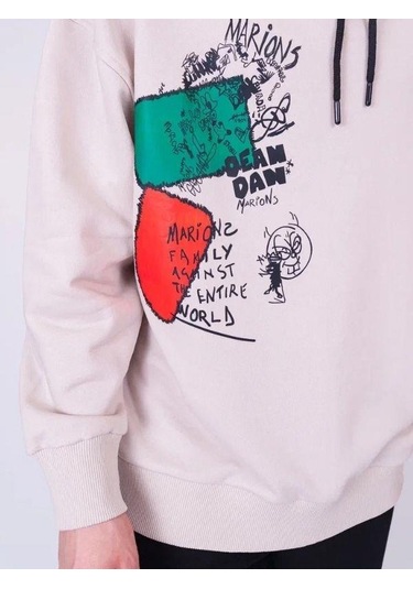 Çocuk Family World Yazıılı Kapüşonlu Sweatshirt-13545 Ekru