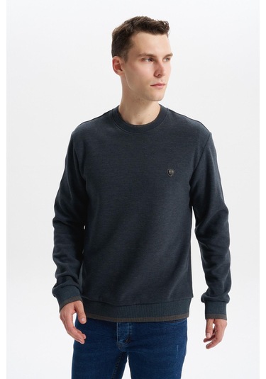 Arma Erkek Regular Fit Örme Selanik Kazak %65 Pamuk %35 Polyester, Karbon Fırçalı, Basic Bisiklet Yaka K30124699002 Gri