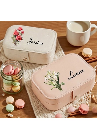 Willowhaven Kişiselleştirilmiş Doğum Çiçeği Mücevher Kutusu, Büyük Kapasiteli Pembe Eylül Yüzük Kutusu, Gelin Hediyesi