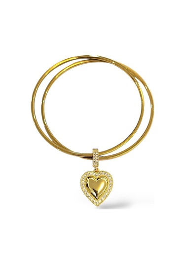 Bombe Kalp Charm Çelik Ajda Bilezik Altın - Gümüş