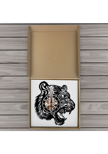 Primepickings Müzik Vinil Kayıt Duvar Saati - Kaplan Kafası Şekli Vinil Duvar Saati - Vinil Saat - Oturma Od Siyah