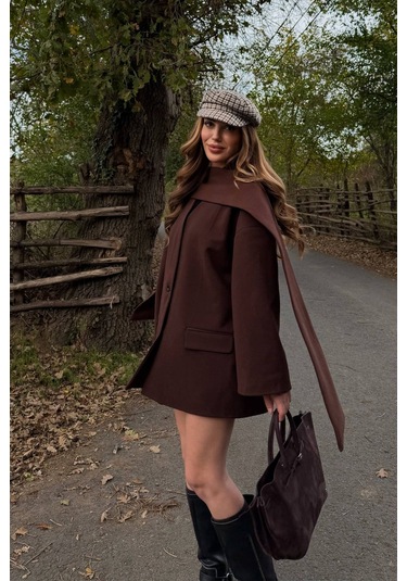 Kahverengi Atkılı Kaşe Ceket - 25912 Kahverengi