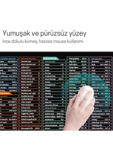 Shopytech Excel Kısayol Mouse Pad 80 30 Cm Büyük Boy Kaymaz Taban Su Geçirmez Dikişli Kenar Word/exc