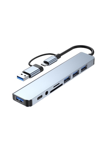 Shineyee 8 Portlu Metal Usb A/usb C Hub: Usb 3.0/2.0, 3.5mm Ses, Sd/tf Kart Okuyucu - Hızlı Veri Transferi Ve Çoklu Bağlantı