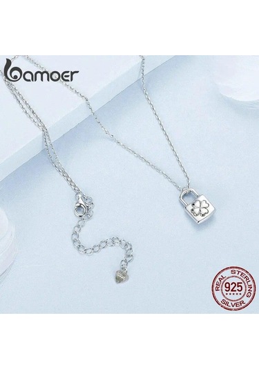 Bamoer 925 Ayar Gümüş Kalp Kilit Kolye Kolye Beyaz Kabuk Aşk Boyun Zinciri Kadınlar İçin Sevgililer Günü Güzel Takı Hediye Beyaz