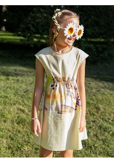 Sheshe Kısa Kollu Pamuklu Sarı Kız Çocuk Elbise Renkli
