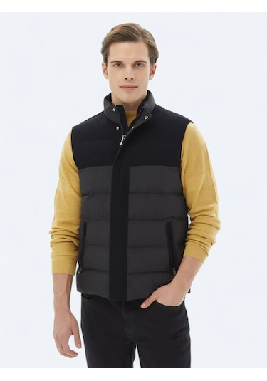 Kip Siyah Regular Fit Dik Yaka Casual Dokuma Spor Yelek Siyah