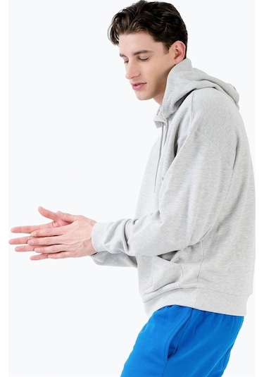 Jahr Marc Önü Cepli Kapüşonlu Gri Büyük Beden Erkek Sweatshirt