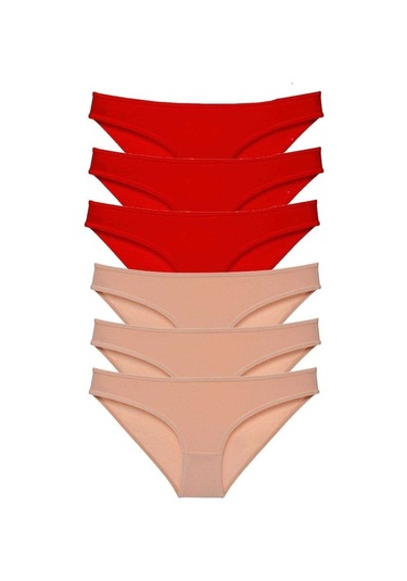 6 Adet Eko Set Likralı Kadın Slip Külot Kırmızı Ten (509611073) Çok Renkli