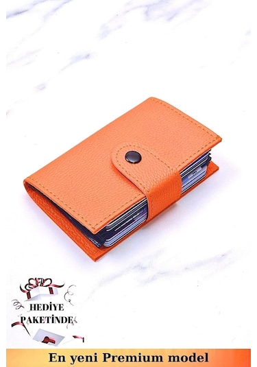 Unisex Vegan Deri Turuncu Cüzdan Akordiyon Ergonomik Organizer Kartlık Turuncu