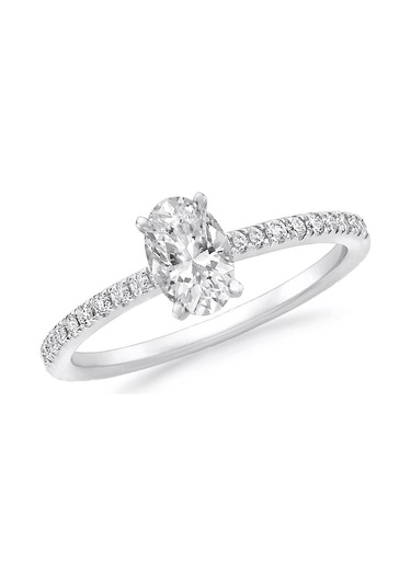 Engingold Beyaz Altın Oval Tektaş Yüzük 14k Ay13902