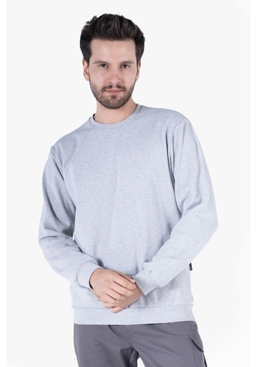 2 İplik Bisiklet Yaka Sweatshirt Gri Melanj
