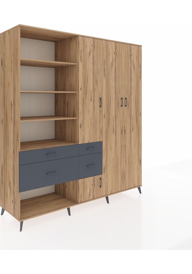 Kronos Dolap 14 Raflı 4 Çekmeceli 4 Kapaklı 220x59x243 Çam-çam/antrasit Atlas Çam/antrasıt
