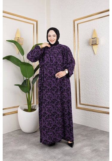 Nevayla Moda Robalı Desenli Viskon Elbise - Mor / E0126 Mor