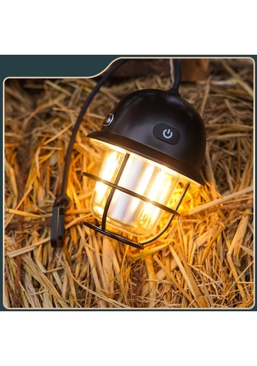 Dancemonkey Vintage Şarj Edilebilir Kamp Feneri - Su Geçirmez, 3 Renk, 40 Saat Çalışma Süresi Siyah Siyah