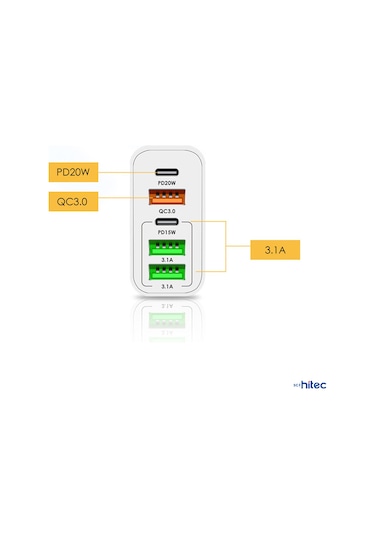 ScHitec SR104 120 W 3 Type-C + 2 UsbA 5 Çıkışlı Ev Tipi Süper Hızlı Şarj Aleti