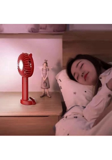 El Tipi Elektrikli Fan 3 Hızlı Değişken Hız Mini Taşınabilir -d 3969 Kırmızı