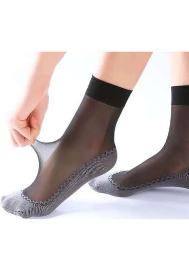 Jeehugo Güvenli Yürüyüş Için Nane Desenli Antir Kayma Pamuk Tabanlı İnce Çoraplar - Siyah 10'lu Paket Siyah