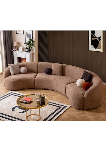 Elips Köşe Koltuk Takımı Kahve Kahverengi
