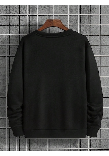 Unisex Siyah Vintage Kaset Baskılı Siyah Bisiklet Yaka Oversize Sweatshirt Siyah