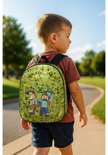 Newfull Minecraft Erkek Anaokul Sırt Çantası Yeşil