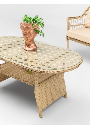 Zen Çay Seti Bahçe ve Balkon Mobilyası Takımı (1+1+1+1+Sehpa) Krem