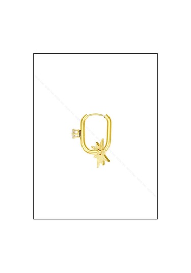 Zirkon Taşlı, Yıldız Figürlü, Paslanmaz Çelik Küpe 139, Altın Renk Altın