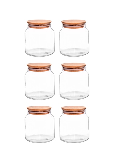 Selka Home 6'lı 635 Ml Sade Ahşap Kapaklı Cam Kavanoz